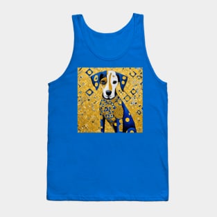 Gustav Klimt Style Dog with Blue and Gold Geometric Patterns Tank Top